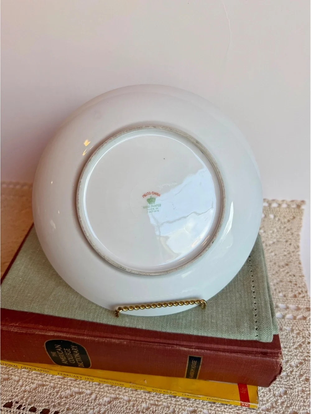 Vintage Meito China Set of 3 Iridescent Floral Plates Made in Japan